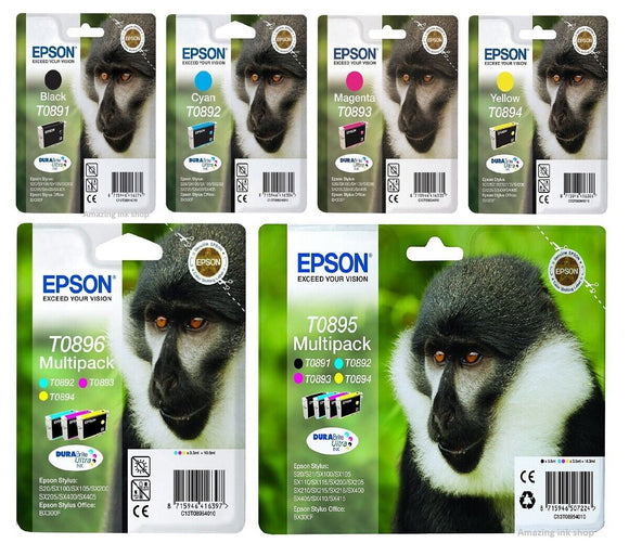 Genuine Epson Monkey Ink Cartridge T0891, T0892, T0893, T0894, T0895, T0896, Lot