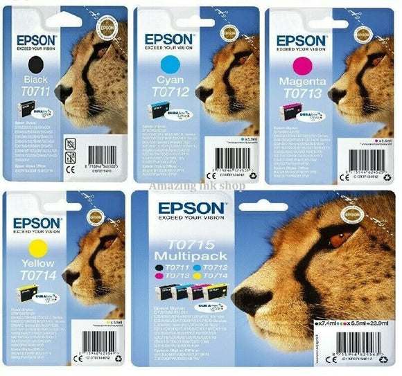 Epson Cheetah Ink Cartridge, T0711, T0711H, T0712, T0713, T0714, T0715,  Lot