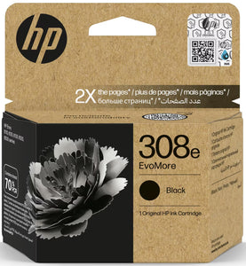 Genuine HP 308e EvoMore High Capacity Black Ink Cartridge, 7FP22AE