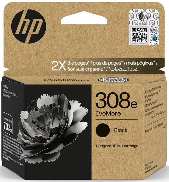 Genuine HP 308e EvoMore High Capacity Black Ink Cartridge, 7FP22AE