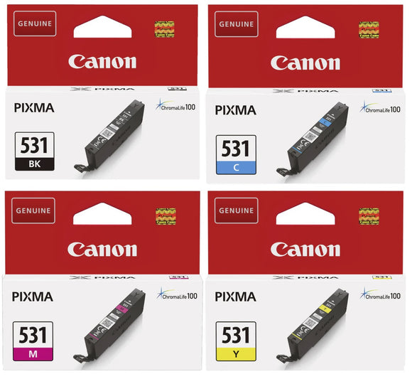 Canon CLI-531, 4 Colour Ink Cartridges CLI-531BK, CLI-531C, CLI-531M, CLI-531Y