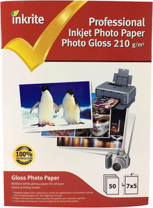 Inkrite Glossy 7x5" Inkjet Photo Paper, 210gsm, 50 Sheets, PPIPG2107550