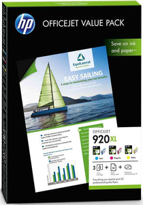 Genuine HP 920XL C/MY Ink jet Print Cartridge, plus 50 Sheets Paper, A4 180gsm CH081AE