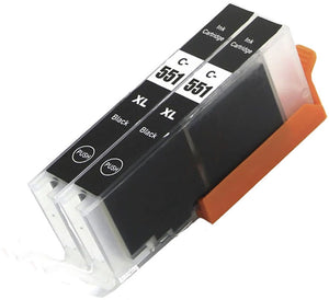 2 Compatible Black Ink Cartridge, Replaces For Canon CLI-551XLBK, NON-OEM