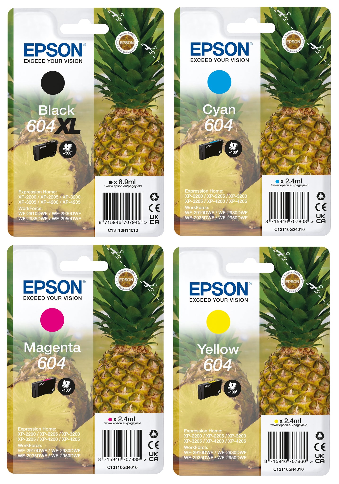 Epson 604XL Pineapple, Genuine Multipack, 4-Colours Ink Cartridges